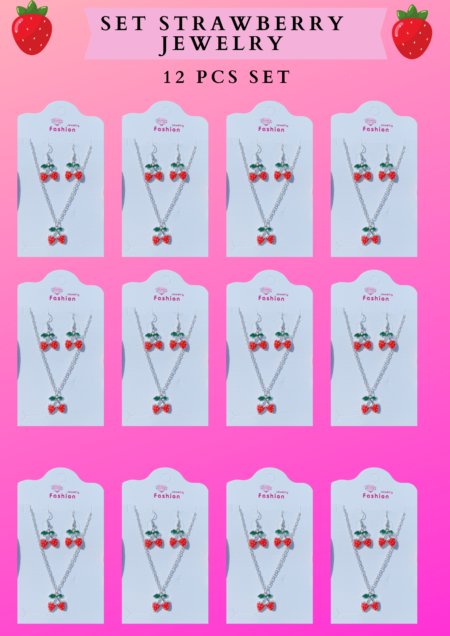 SET STRAWBERRY JEWELRY - 12 PCS SET