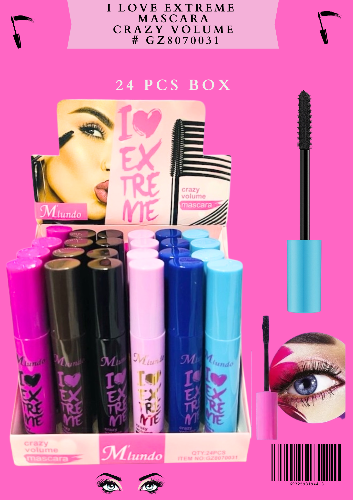I LOVE EXTREME MASCARA CRAZY VOLUME (# GZ8070031 )24 PCS BOX