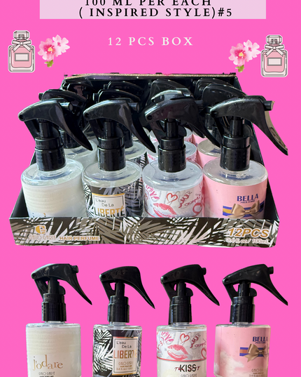 PERFUME FOR HAIR BIG SIZE 100 ML PER EACH (INSPIRED STYLE) #5 - (12 PCS BOX)