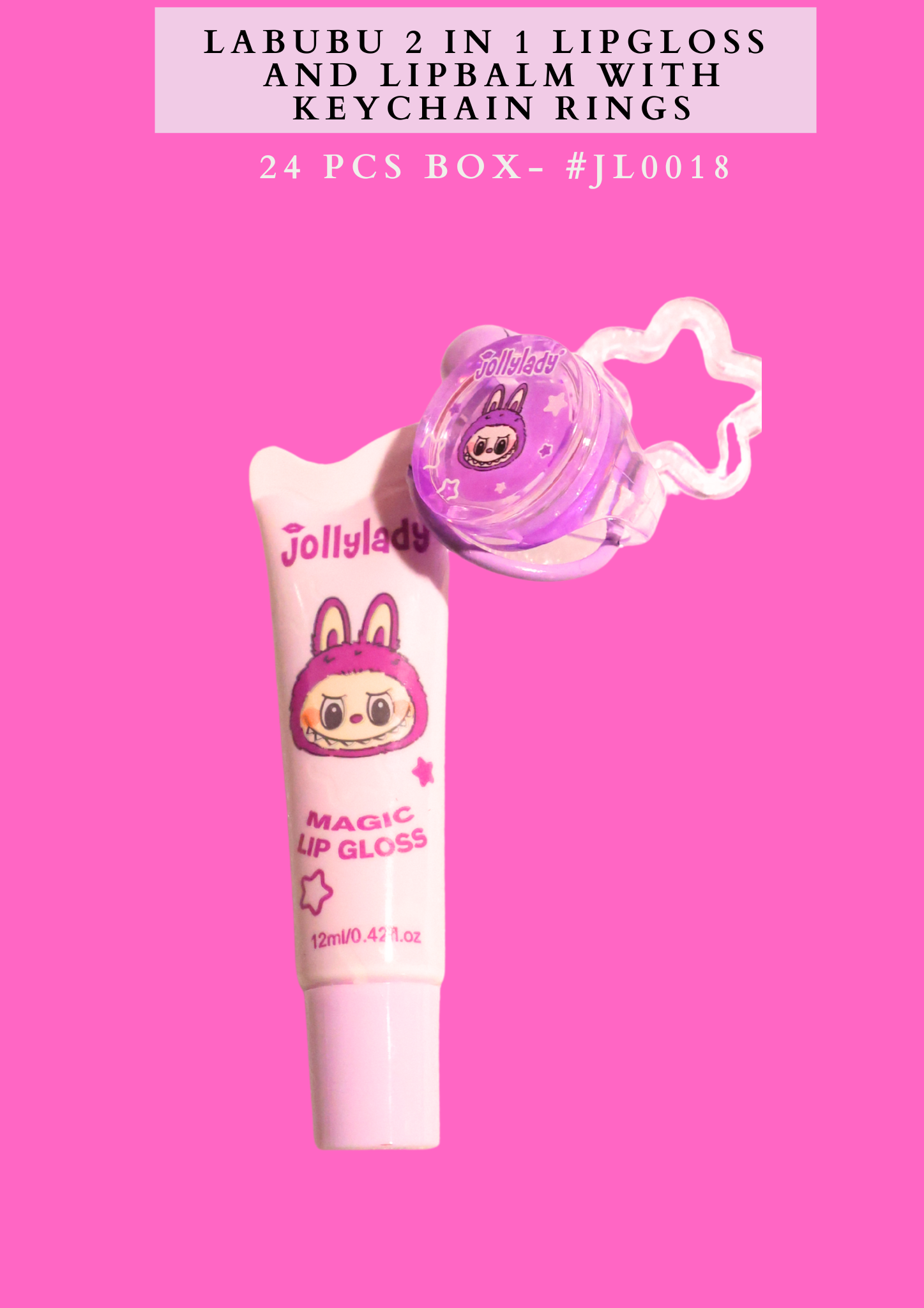 LABUBU 2 IN 1 LIPGLOSS AND LIPBALM WITH KEYCHAIN RING( 24 PCS BOX)- #L0018
