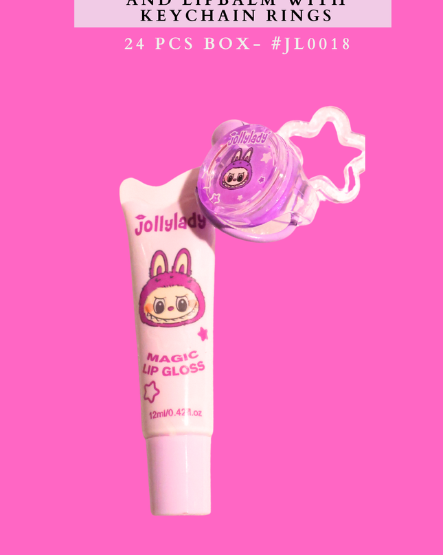 LABUBU 2 IN 1 LIPGLOSS AND LIPBALM WITH KEYCHAIN RING( 24 PCS BOX)- #L0018