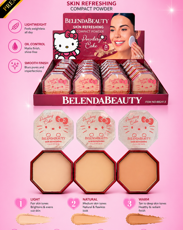 COMPACT POWDER CAKE - CAT STYLE -#BB2413 -(24 PCS BOX) Belenda beauty