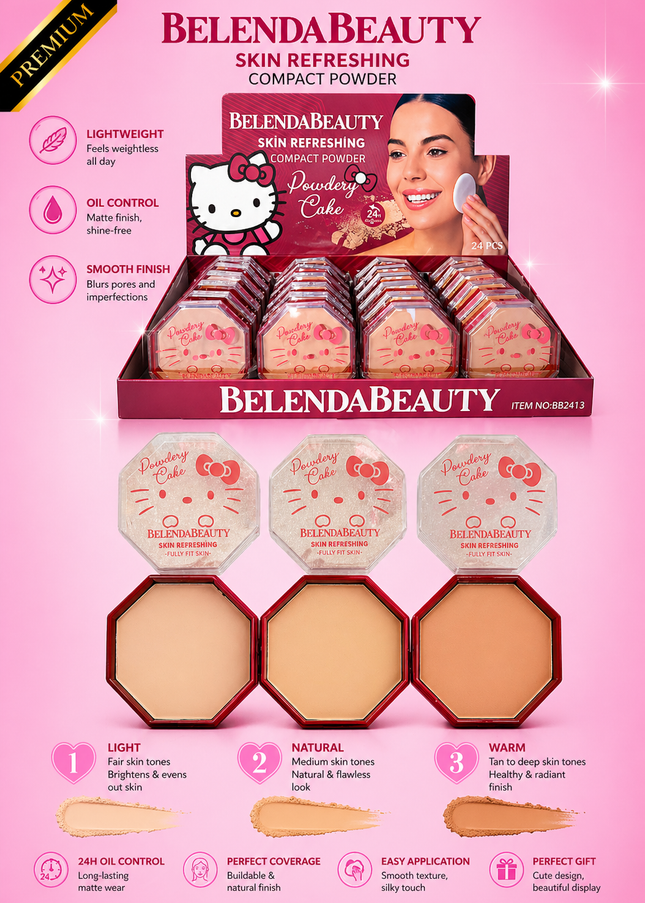 COMPACT POWDER CAKE - CAT STYLE -#BB2413 -(24 PCS BOX) Belenda beauty