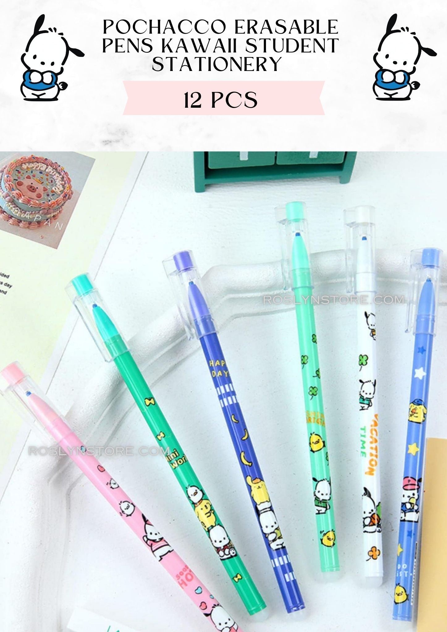 POCHACCO ERASABLE PENS  -STUDENT STATIONERY (12 PCS box)