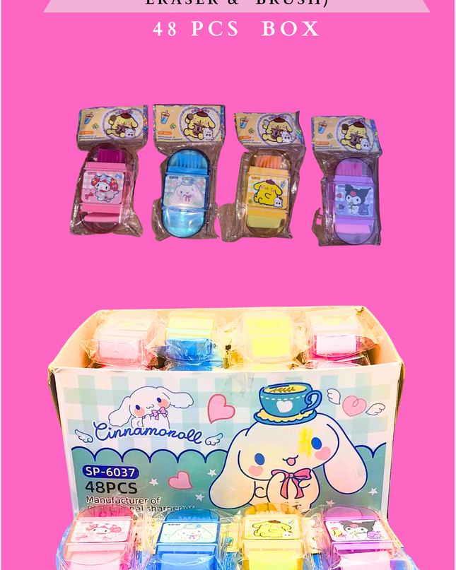 SANRIO 3 IN 1 ( SHARPENER, ERASER BRUSH) - 48 PCS BOX