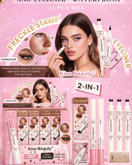 KISS BEAUTY 2 in 1 FRECKLE STAMP & EYELINER black - WATERPROOF- 24 PCS BOX (3colors freckle stamp)