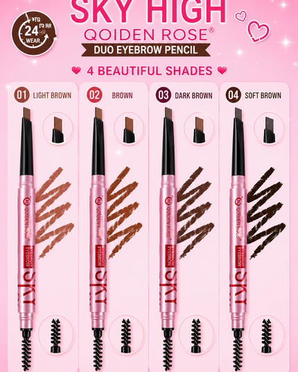 SKY HIGH QOIDEN ROSE - RETRACTABLE DUO EYEBROW PENCIL & BRUSH - (72 pcs box)
