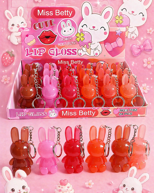 LIPGLOSS Bunny with keychain  Miss Betty  #L1182-( 24 PCS BOX)