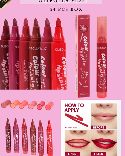 LIP STAIN MATTE OLIBOLLA #L271-( 24 PCS BOX) - Korean style lip tint