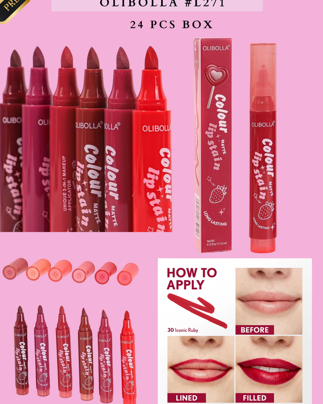 LIP STAIN MATTE OLIBOLLA #L271-( 24 PCS BOX) - Korean style lip tint