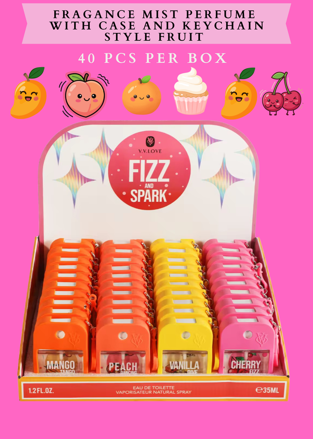 FRAGANCE MIST PERFUME WITH CASE AND KEYCHAIN STYLE FRUIT-  40 PCS PER BOX