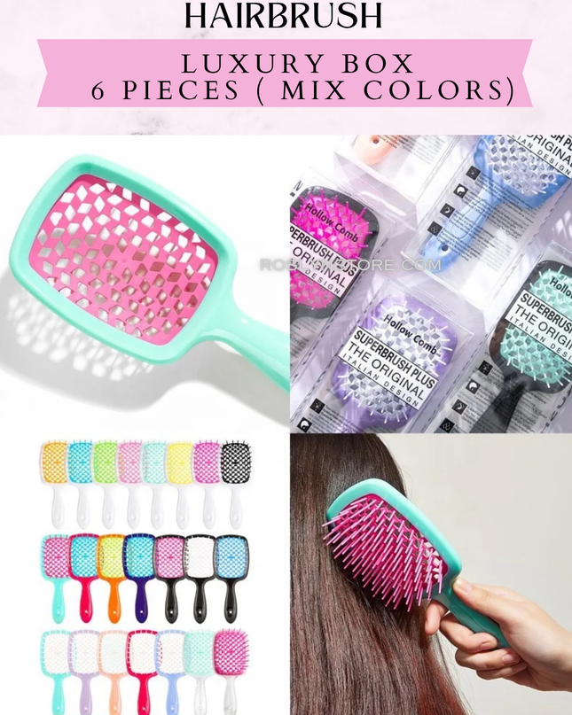 DETANGLING MASSAGE HAIRBRUSH
LUXURY BOX - 6 PIECES ( MIX COLORS)