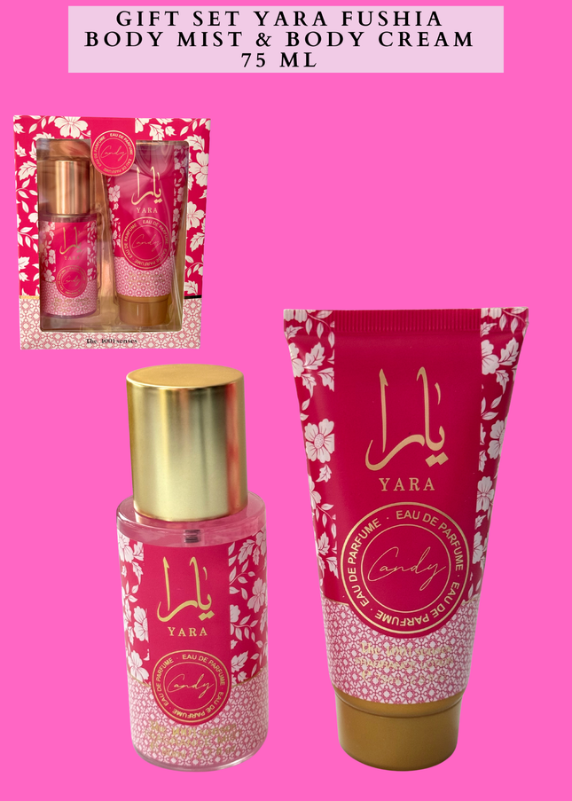 GIFT SET YARA FUSHIA BODY MIST & BODY CREAM 75 ML