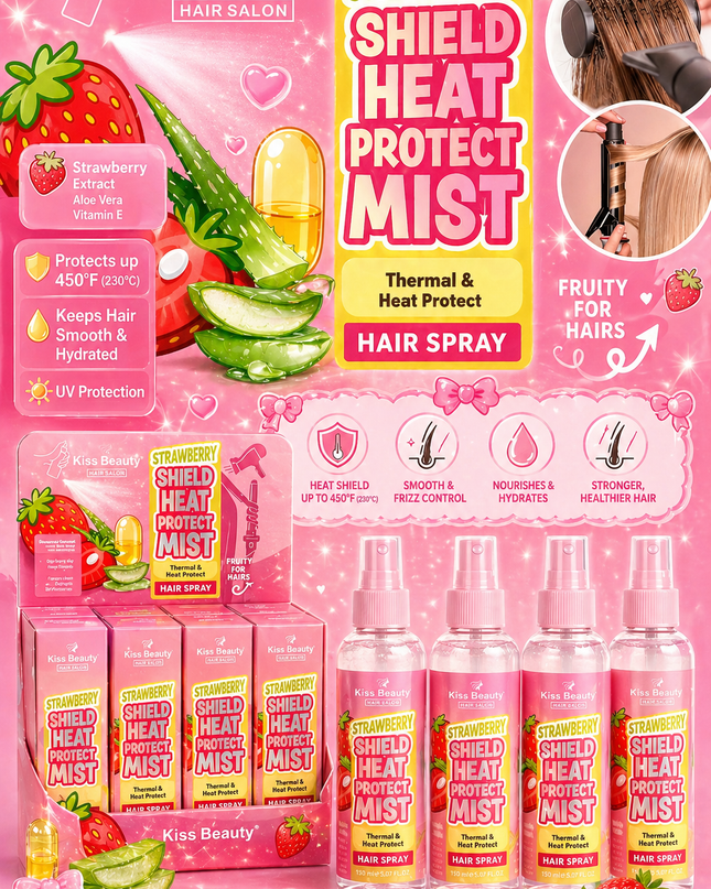Kiss Beauty - STRAWBERRY SHIELD HEAT PROTECT MIST Thermal & Heat Protect HAIR SPRAY -12 pcs box