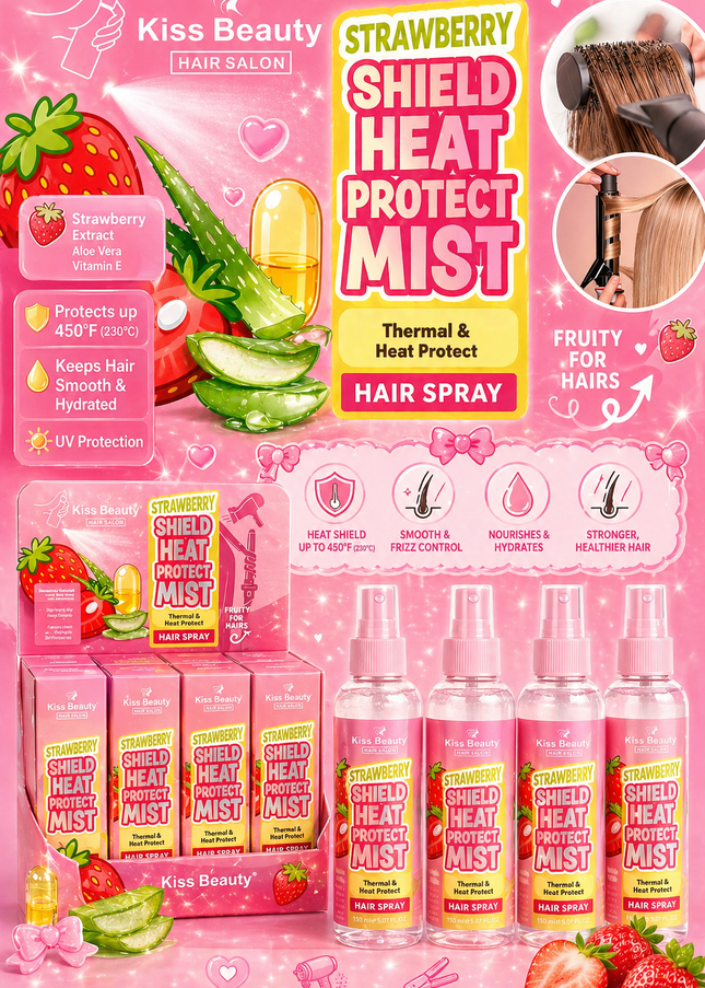Kiss Beauty - STRAWBERRY SHIELD HEAT PROTECT MIST Thermal & Heat Protect HAIR SPRAY -12 pcs box