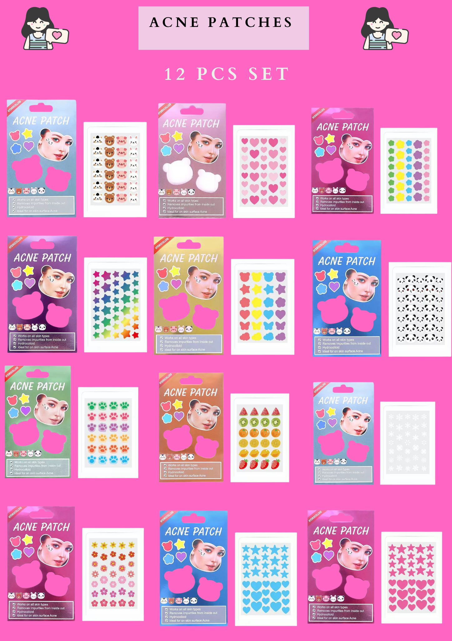 ACNE PATCHES  - pimple patches-Kawaii -(12 PCS SET)
