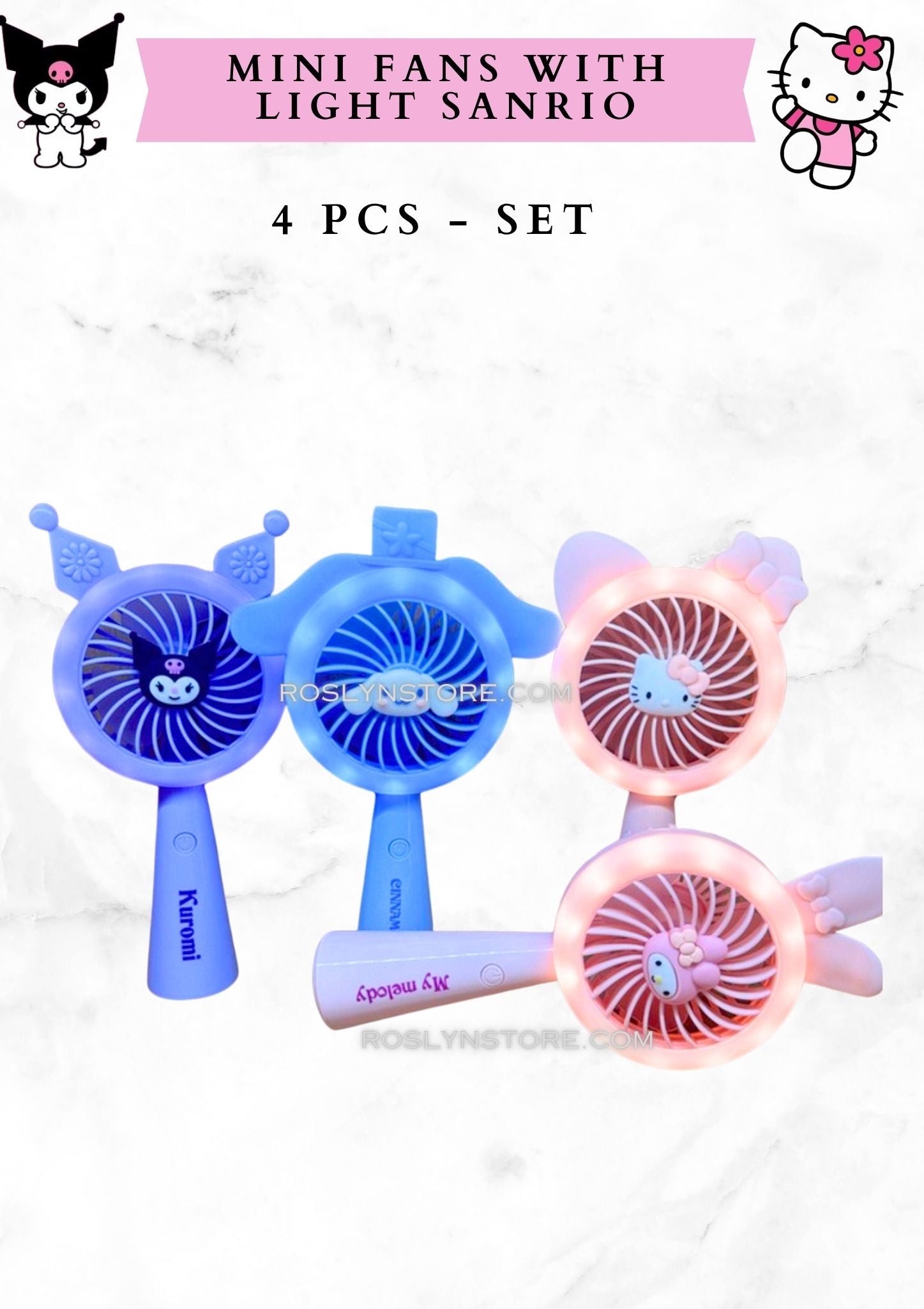 MINI FANS - SANRIO - 4 pcs with lights - Style #1