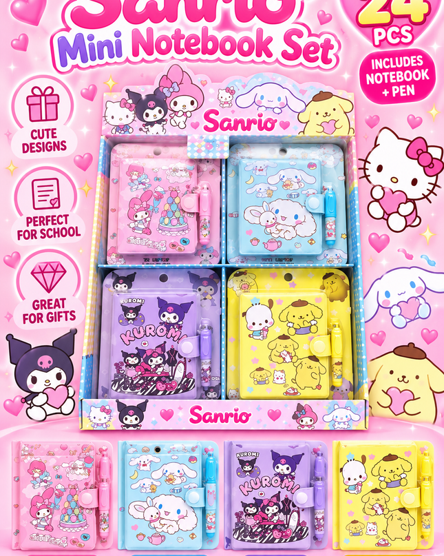 SANRIO NOTEBOOKS with pen  24  PCS display