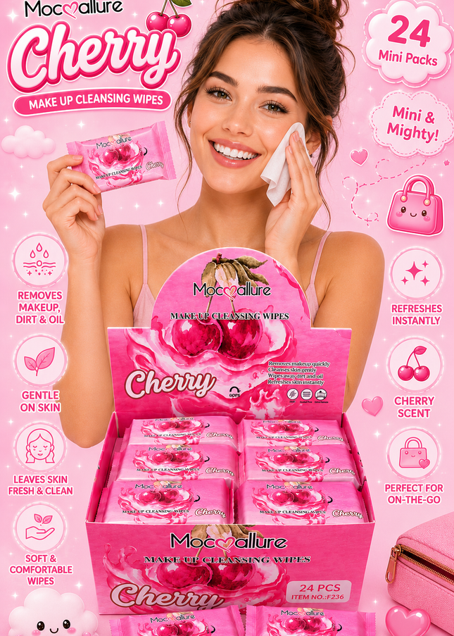 MOCALLURE CLEANSING WIPES  CHERRY #FF236- (makeup remover wipes )24 pcs box