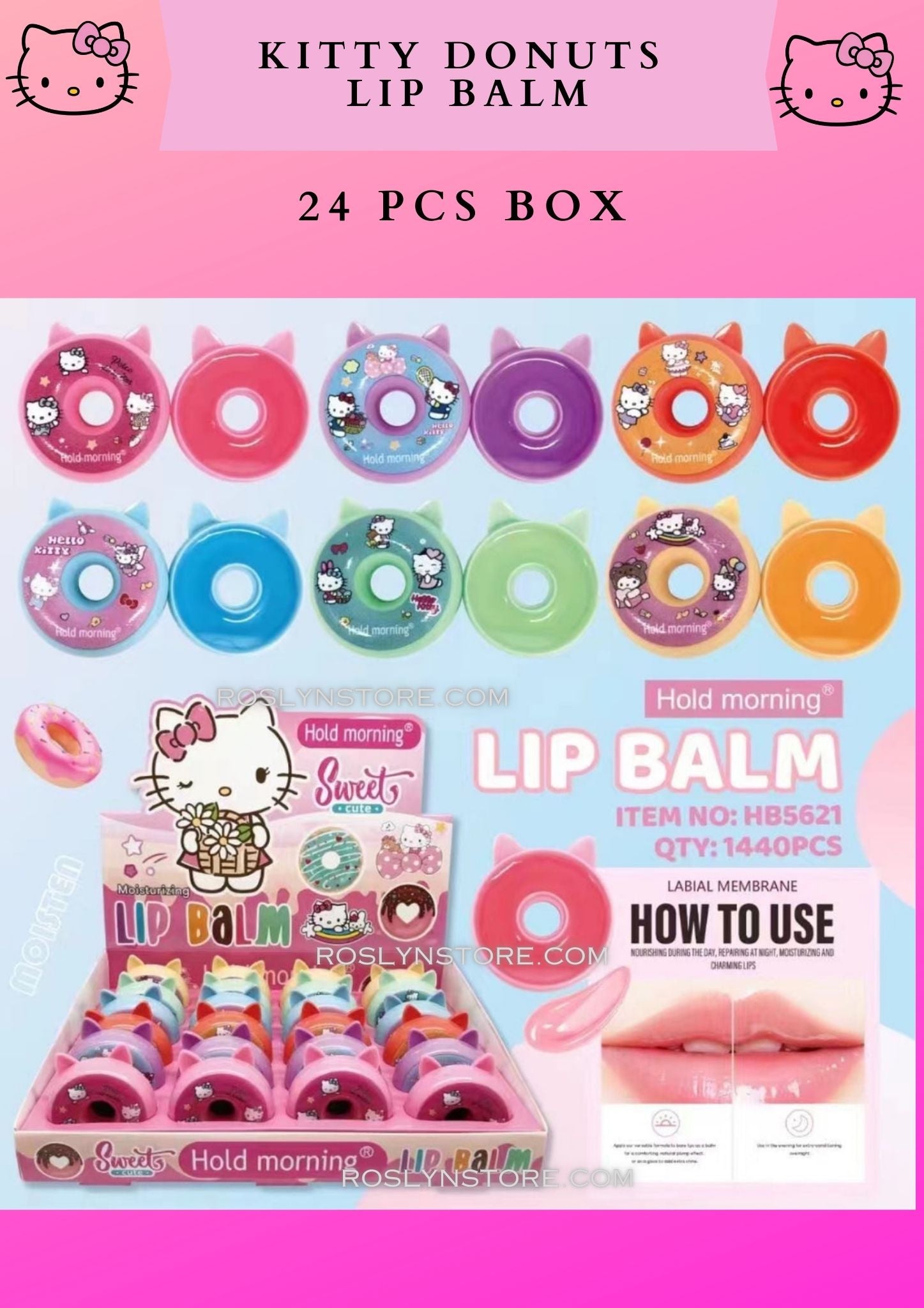 KITTY DONUTS LIP BALM - 24 pcs