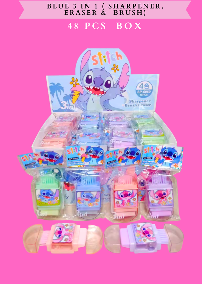 Blue 3 IN 1 ( SHARPENER, ERASER & BRUSH) 48 PCS BOX