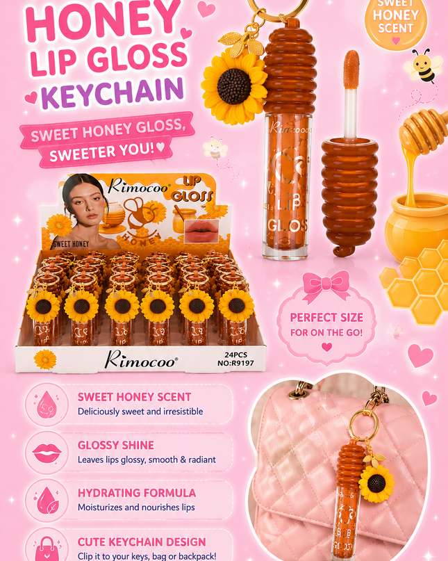 LIPGLOSS KEYCHAIN  SUNFLOWER & honey (24 pcs box )RIMOCOO (#R9197)