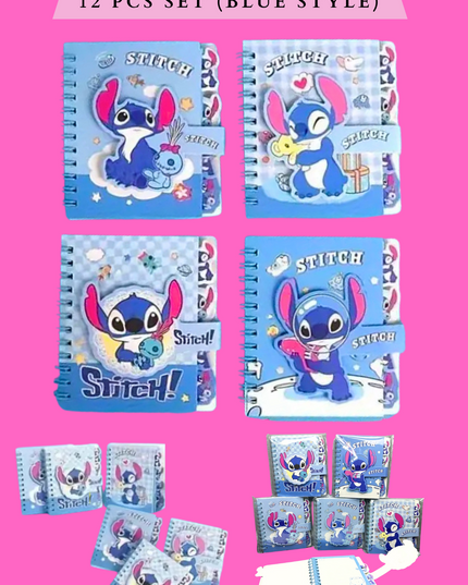 STITCH NOTEBOOKS 12 PCS SET (BLUE STYLE)