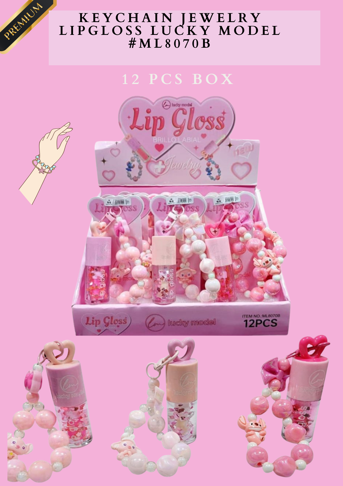 KEYCHAIN JEWELRY LIPGLOSS LUCKY MODEL #ML8070B (12 PCS BOX)