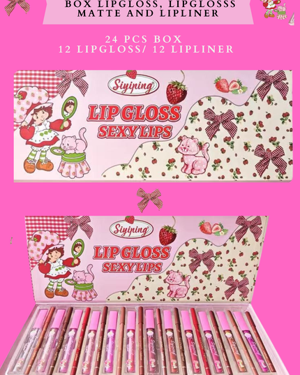 STRAWBERRY SIYIPING BIG BOX LIPGLOSS, LIPGLOSSS MATTE AND LIPLINER (24 PCS BOX 12 LIPGLOSS/ 12 LIPLINER)