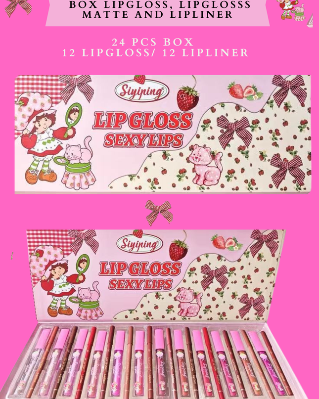 STRAWBERRY SIYIPING BIG BOX LIPGLOSS, LIPGLOSSS MATTE AND LIPLINER (24 PCS BOX 12 LIPGLOSS/ 12 LIPLINER)