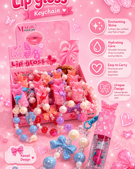 KEYCHAIN LIPGLOSS MAGIC YOUR LIFE BUTTERFLY #LC506 -(12 PCS BOX)