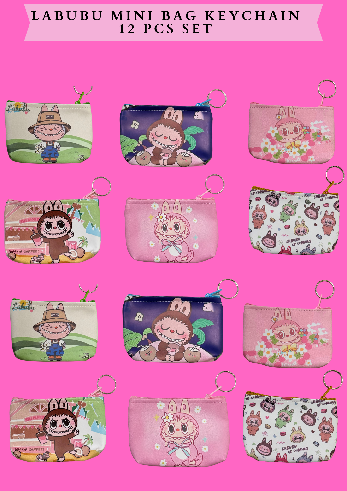 LABUBU MINI BAG KEYCHAIN -12 PCS SET