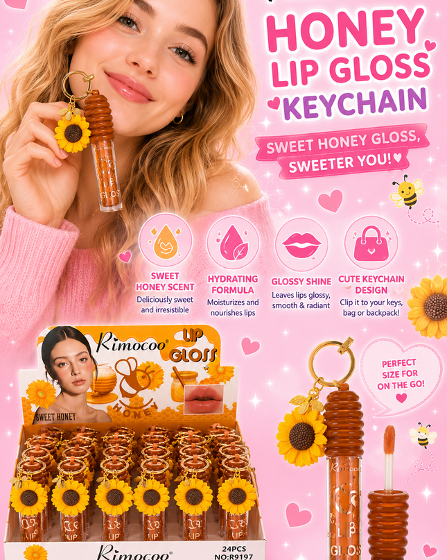 LIPGLOSS KEYCHAIN  SUNFLOWER & honey (24 pcs box )RIMOCOO (#R9197)