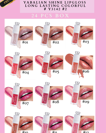 YABAOLIAN SHINE LIPGLOSS LONG LASTING COLORFUL # Y3142 #2 ( 24 pcs box)