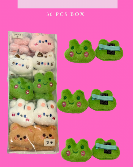 HAIR CLIP ANIMAL STYLE # 5 -(30 PCS BOX) mini plushies