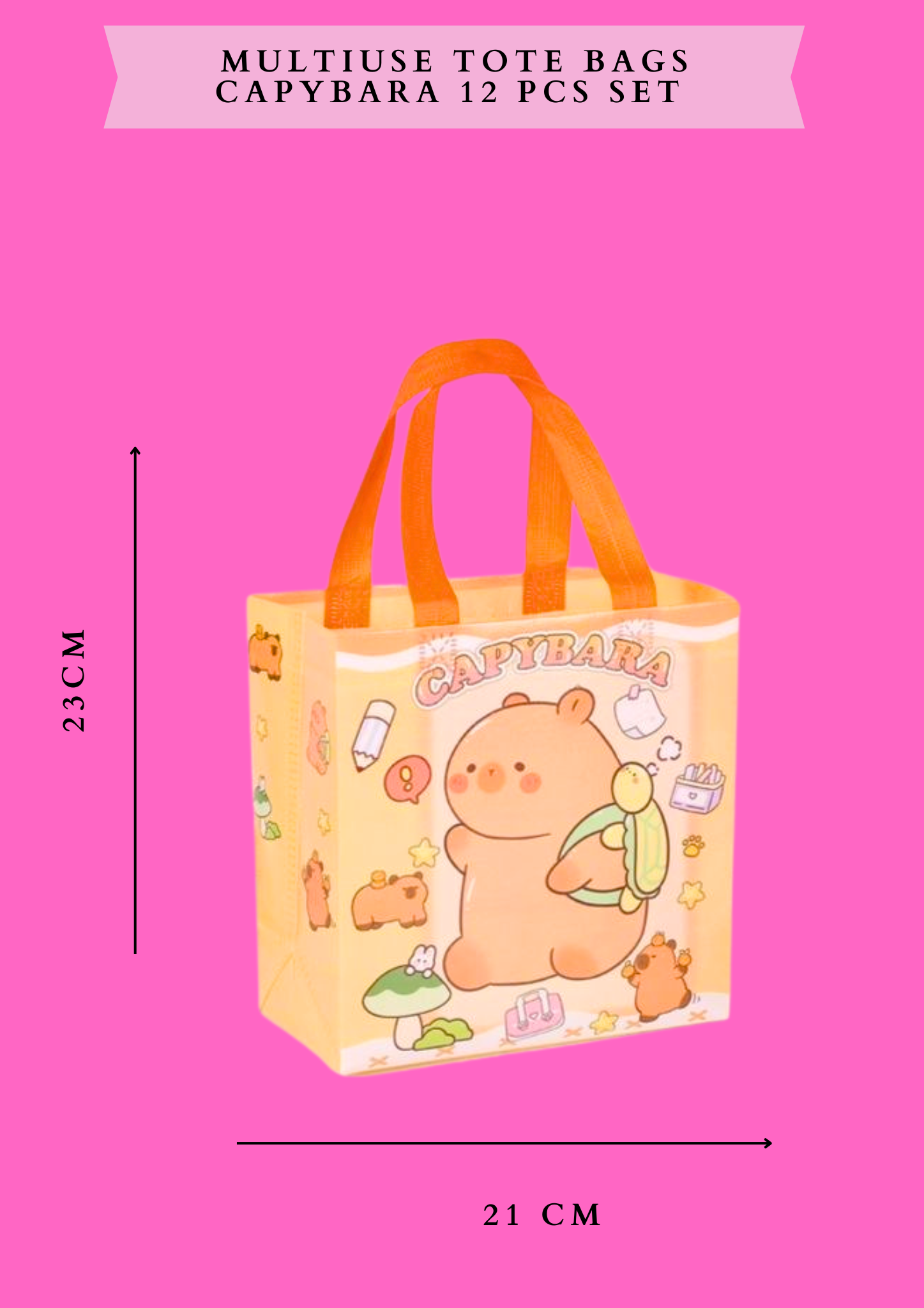 MULTIUSE TOTE BAGS CAPYBARA -12 PCS SET