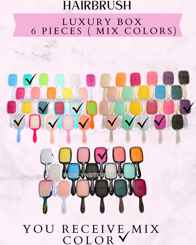 DETANGLING MASSAGE HAIRBRUSH
LUXURY BOX - 6 PIECES ( MIX COLORS)
