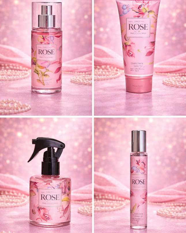 SET PERFUME with gift box - 4  pcs - pink  - FANTASY ROSE