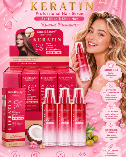 KISS BEAUTY  KERATIN Professional hair serum- 12 pcs box ( big size 100 ml per bottle )