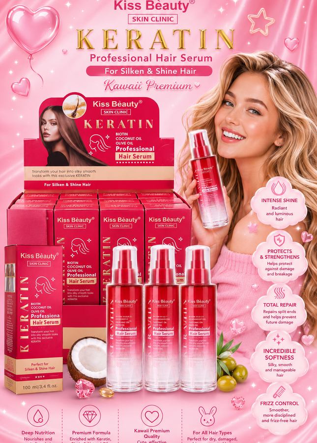 KISS BEAUTY  KERATIN Professional hair serum- 12 pcs box ( big size 100 ml per bottle )