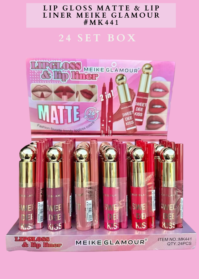LIP GLOSS MATTE & LIP LINER 2&1 MEIKE GLAMOUR( #MK441 ) -24 SET BOX