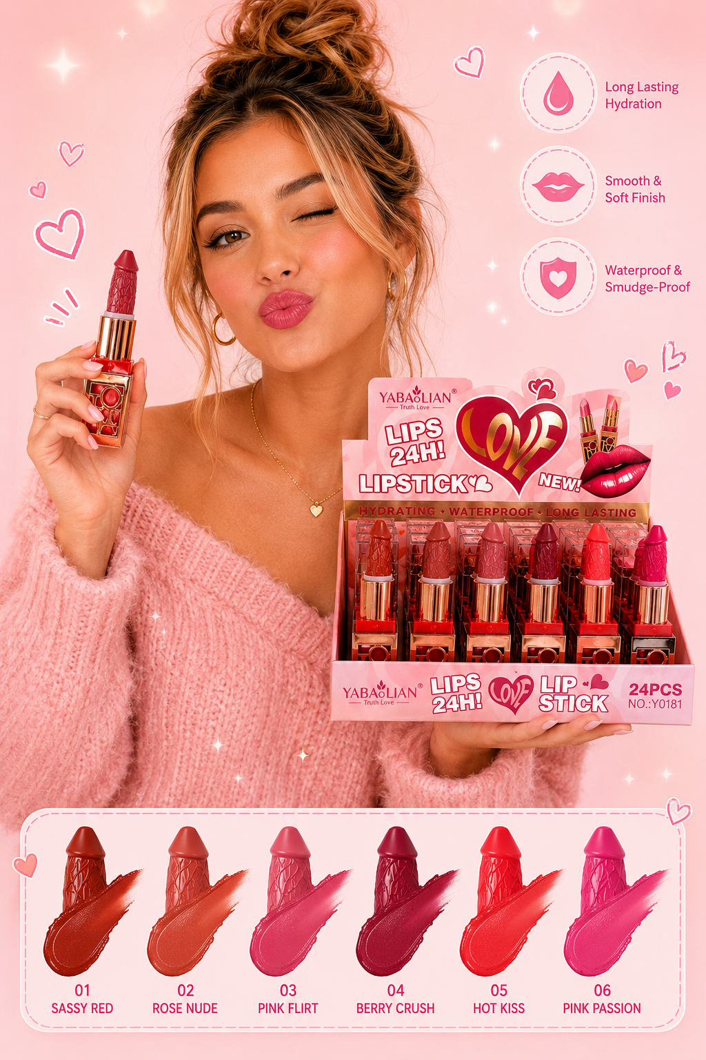 YABAOLIAN - NOVELTY ADULT LIPSTICK - 24 pcs - #Y0181 – Roslyn Store