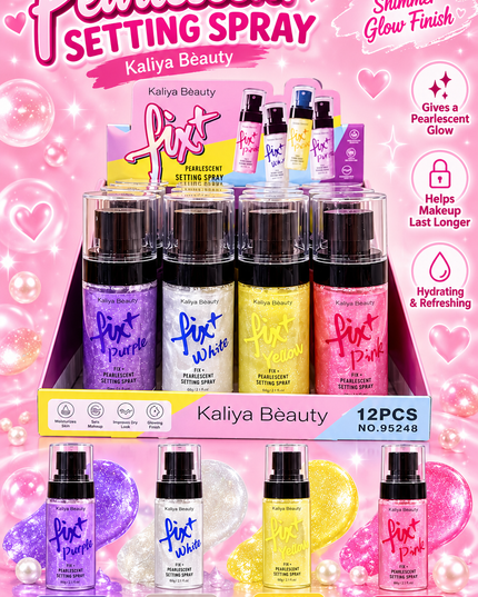 SETTING SPRAY -FIX + PEARLESCENT -KALIYA BEAUTY-12 PCS-60ML - (Cod 95248)