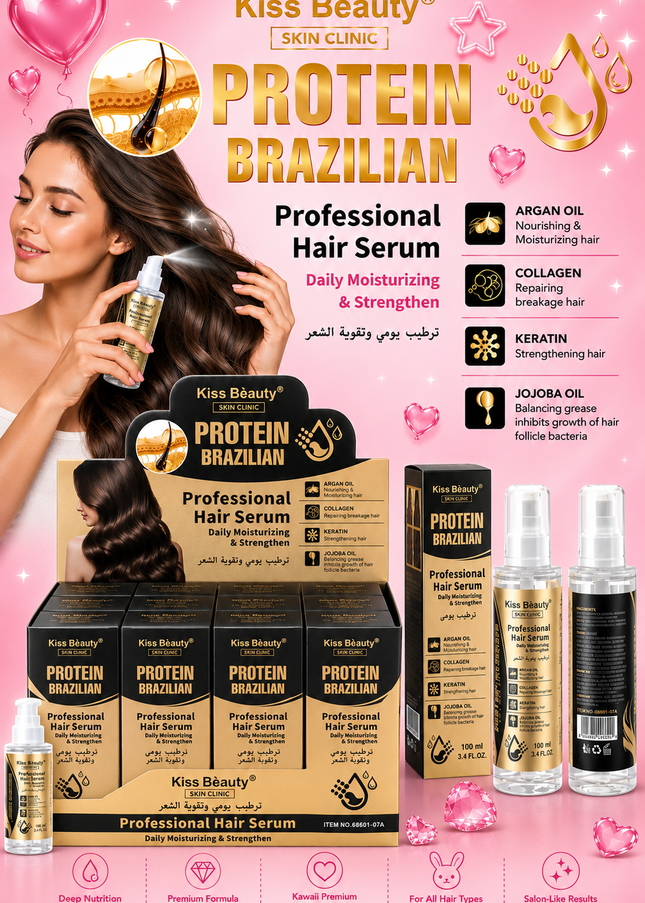 KISS BEAUTY  PROTEIN BRAZILIAN  Professional hair serum- 12 pcs box ( big size 100 ml per bottle )