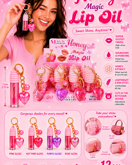 LIPGLOSS MAGIC YOUR LIVE  HONEY KEYCHAIN ❤️ HEARTH