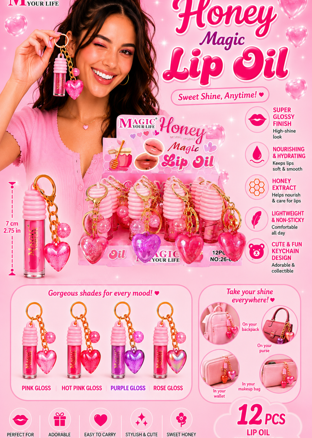 LIPGLOSS MAGIC YOUR LIVE  HONEY KEYCHAIN ❤️ HEARTH