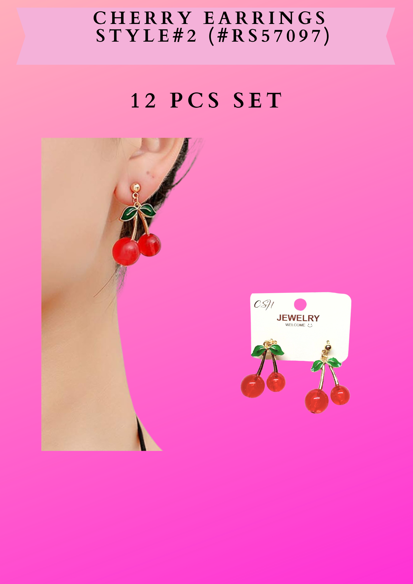 CHERRY EARRINGS STYLE#2 (#RS57097) - 12 PCS SET