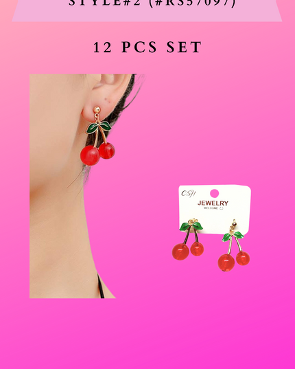 CHERRY EARRINGS STYLE#2 (#RS57097) - 12 PCS SET