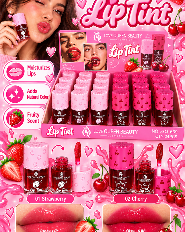 LIP TINT -LOVE QUEEN BEAUTY - Cherry & strawberry -24PCS Cod (GQ-639)
