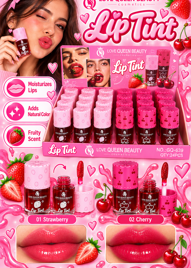 LIP TINT -LOVE QUEEN BEAUTY - Cherry & strawberry -24PCS Cod (GQ-639)